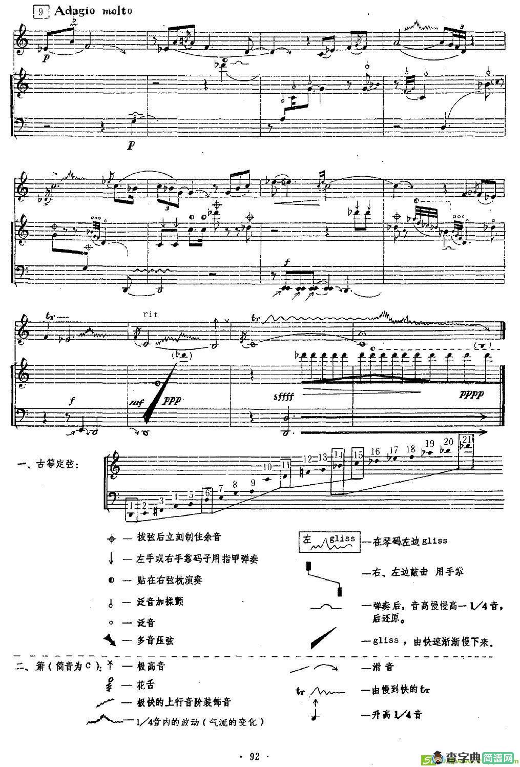 南乡子古筝古琴谱(谭盾作曲)