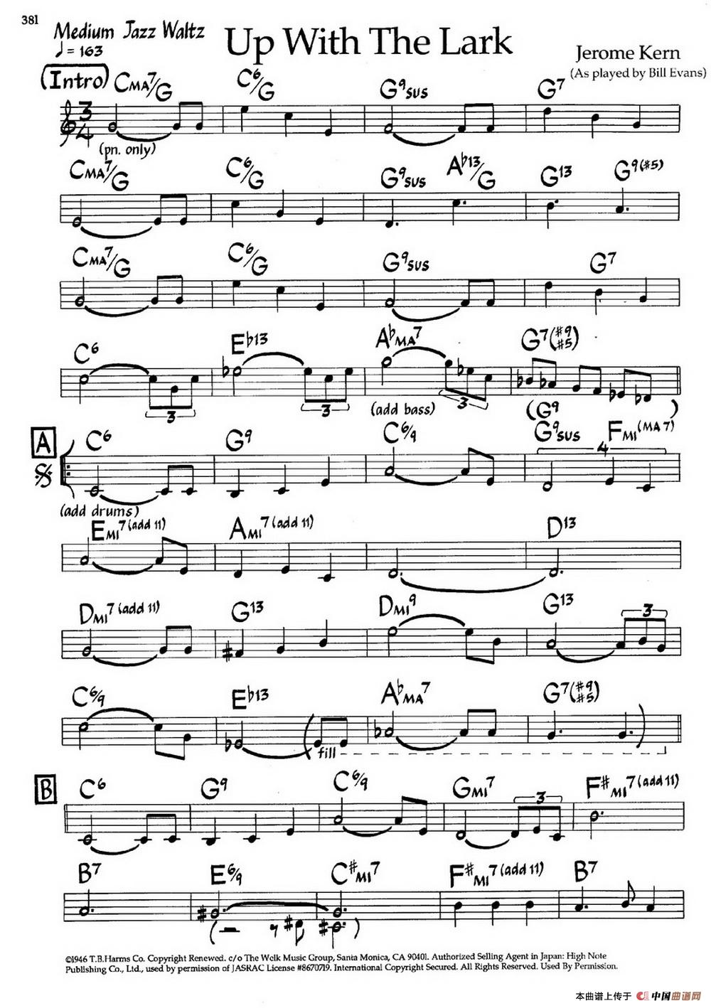 Up With The Lark（爵士钢琴曲）钢琴谱