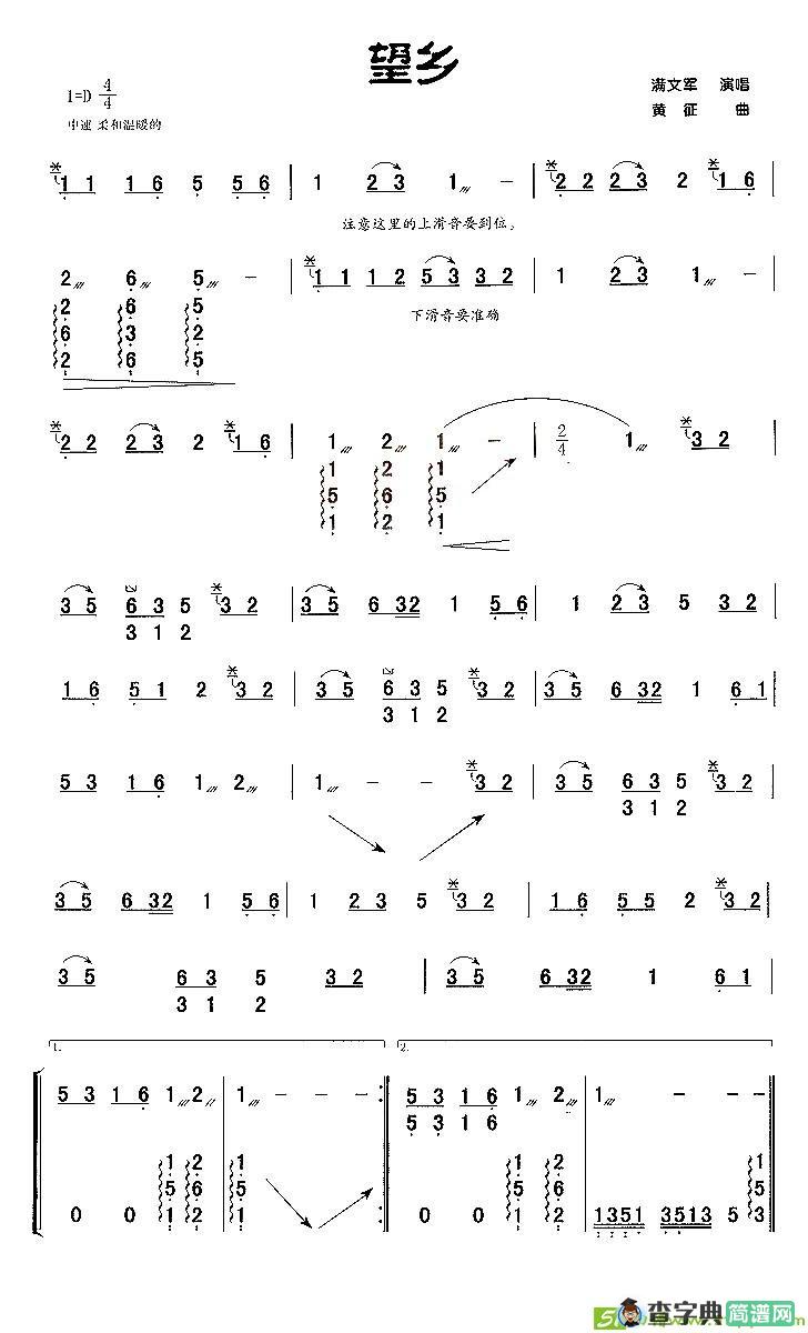 望乡古筝古琴谱(黄征作曲)