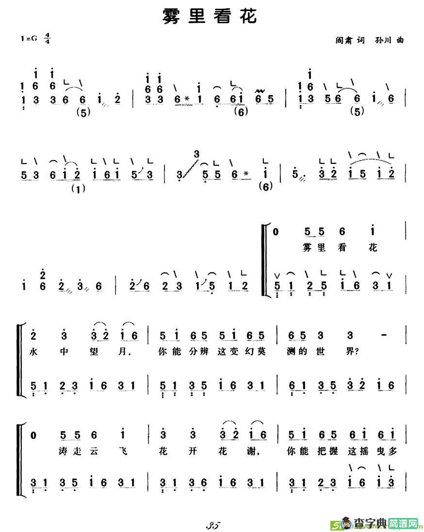 雾里看花古筝古琴谱(孙川作曲)