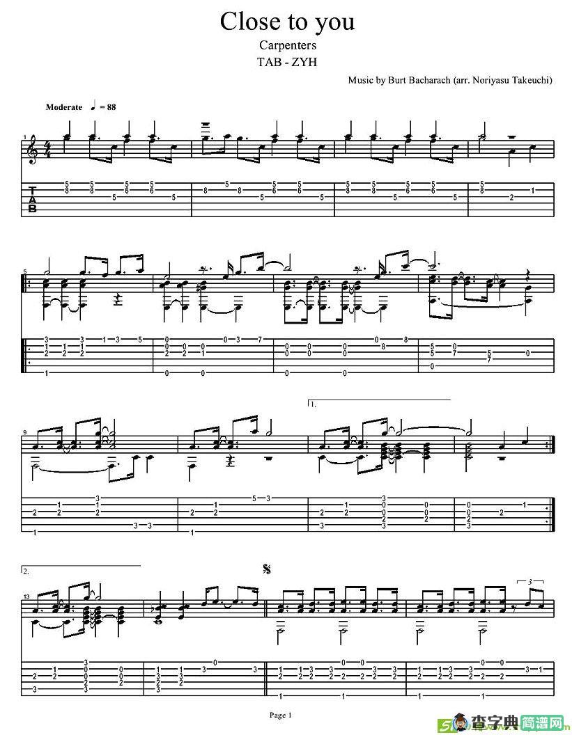 Close to you -Carpenters吉他谱