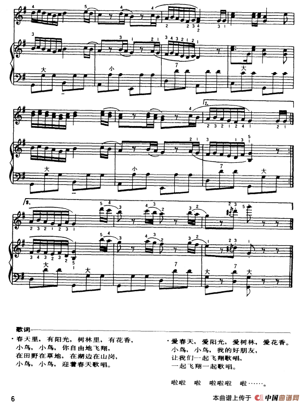 小鸟，小鸟手风琴谱/简谱