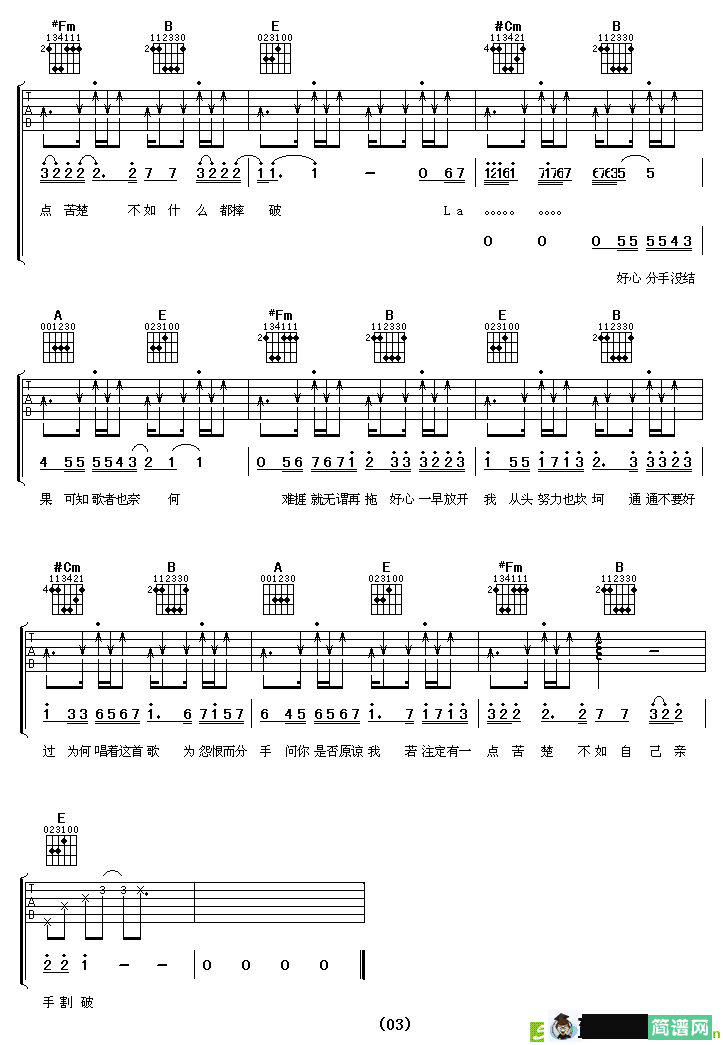 好心分手吉他谱(雷颂德作曲,卢巧音演唱)