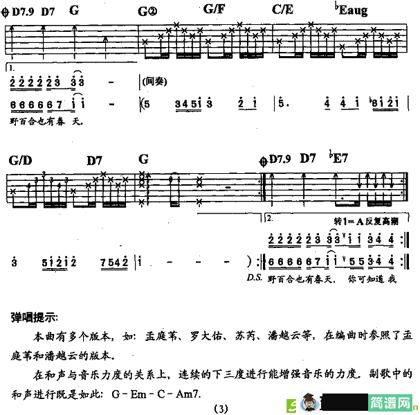 野百合也有春天吉他谱(罗大佑作曲)