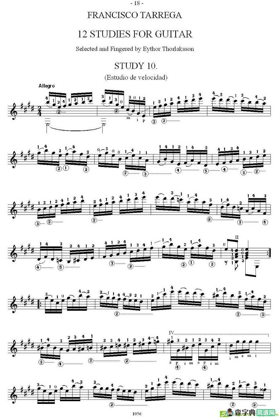 他雷加12首练习曲之10吉他谱