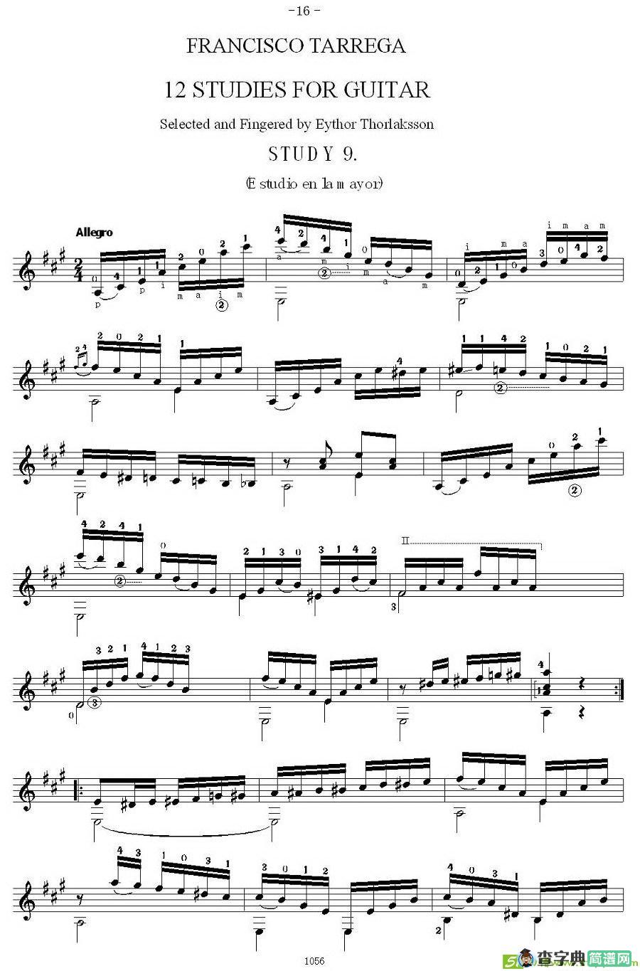 他雷加12首练习曲之9吉他谱