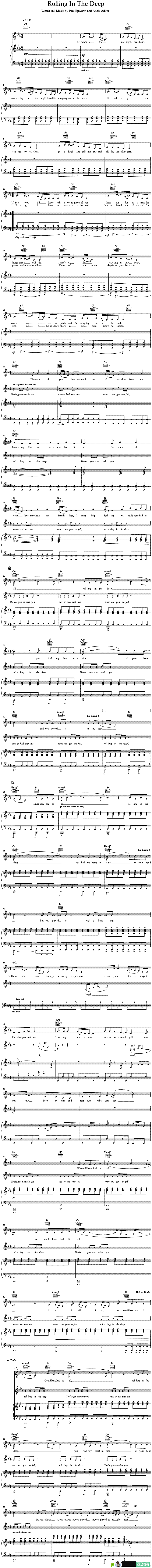 Adele-Rolling In The Deep吉他谱