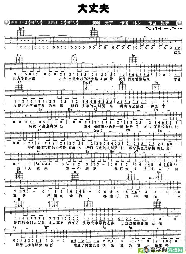 大丈夫吉他谱(张宇作曲,张宇演唱)