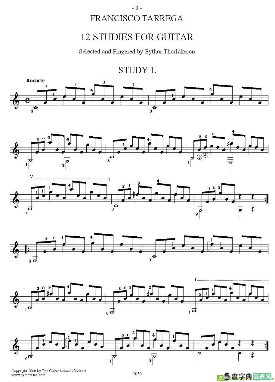 他雷加12首练习曲之1吉他谱