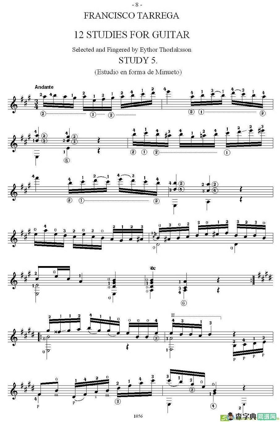 他雷加12首练习曲之5吉他谱