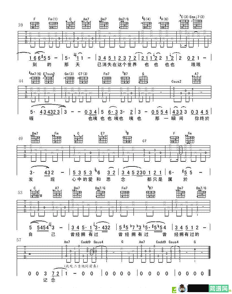 记念吉他谱(蔡健雅作曲,蔡健雅演唱)