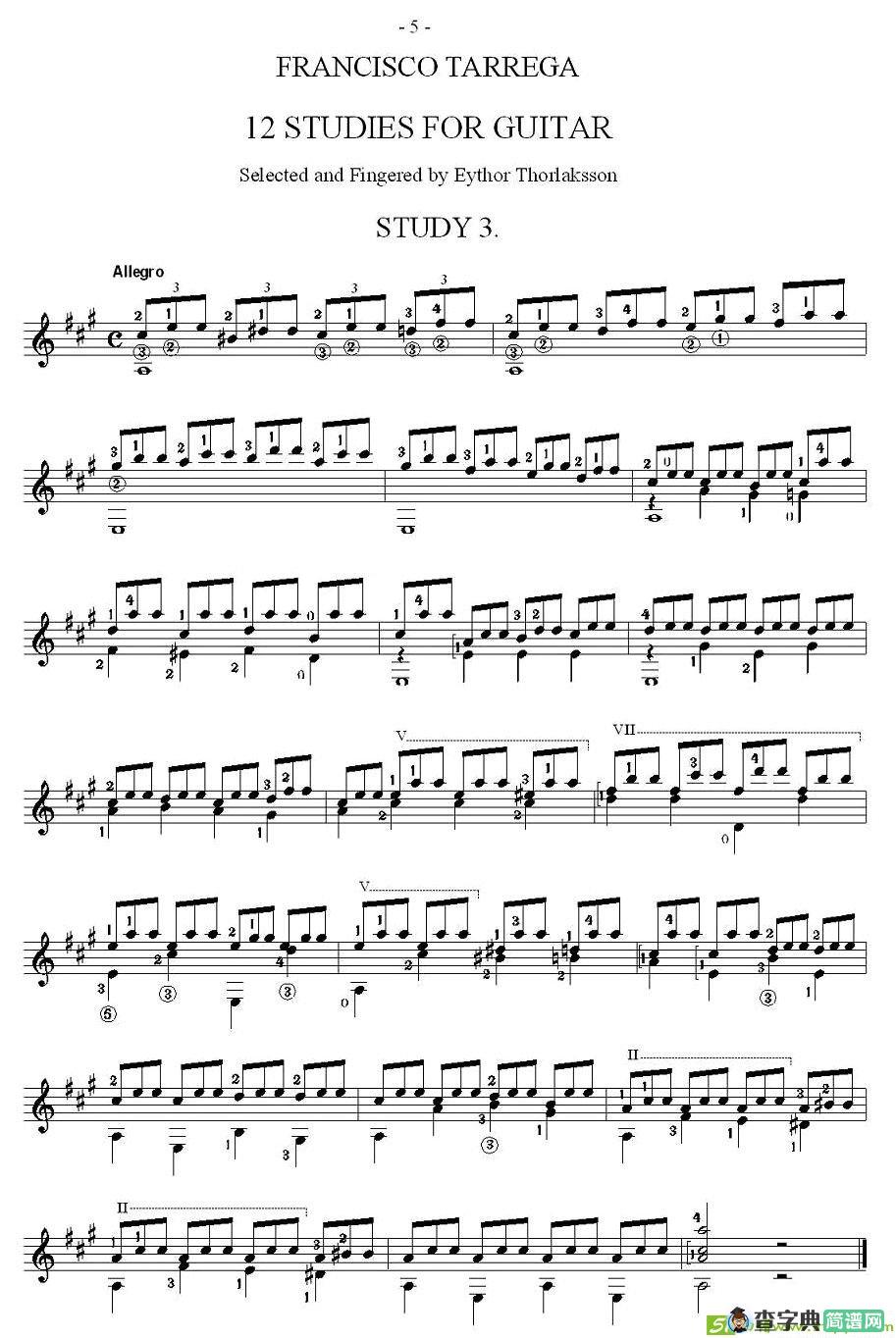 他雷加12首练习曲之3吉他谱