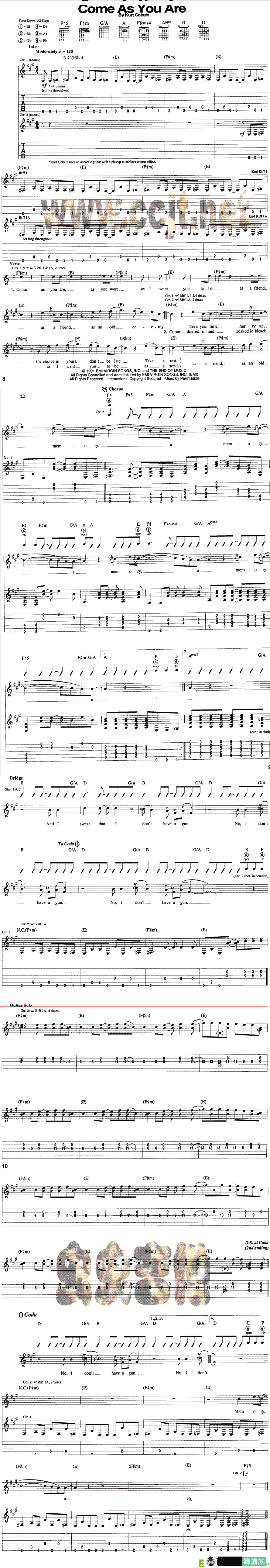 come as you are吉他谱(By演唱)