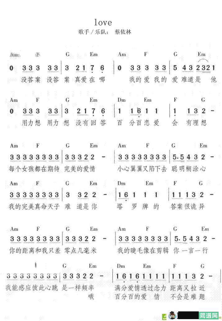 love吉他谱(蔡依琳演唱)