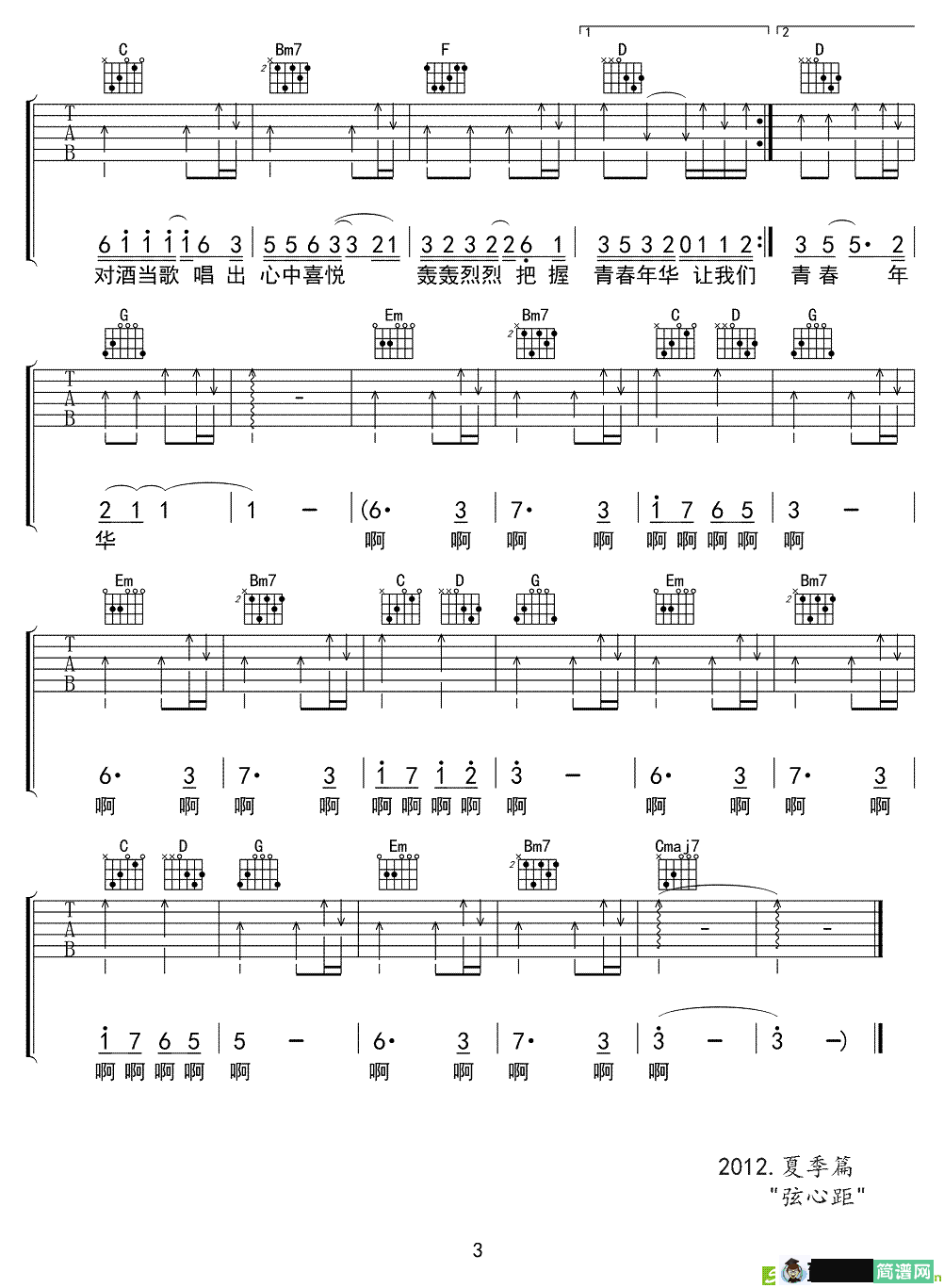 当吉他谱(庄立帆作曲,动力火车演唱)