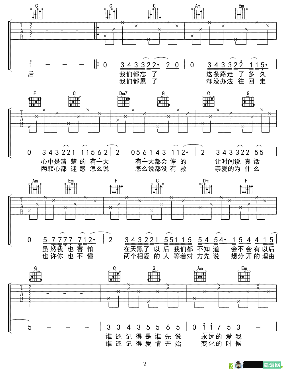 记得吉他谱(林俊杰作曲,林俊杰演唱)