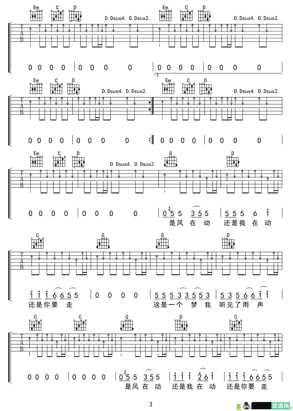 钟吉他谱(川子作曲,厨师沙建微演唱)
