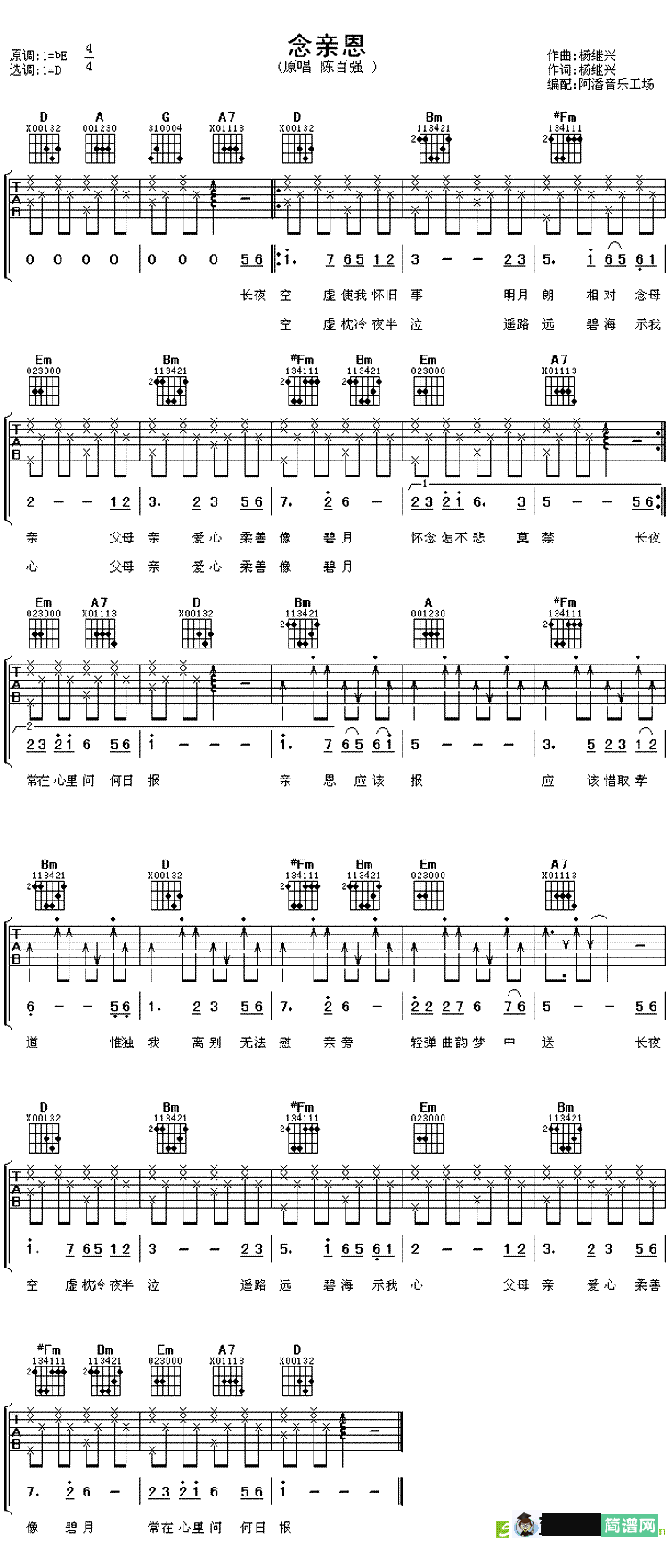 念亲恩吉他谱(杨继兴作曲,陈百强演唱)