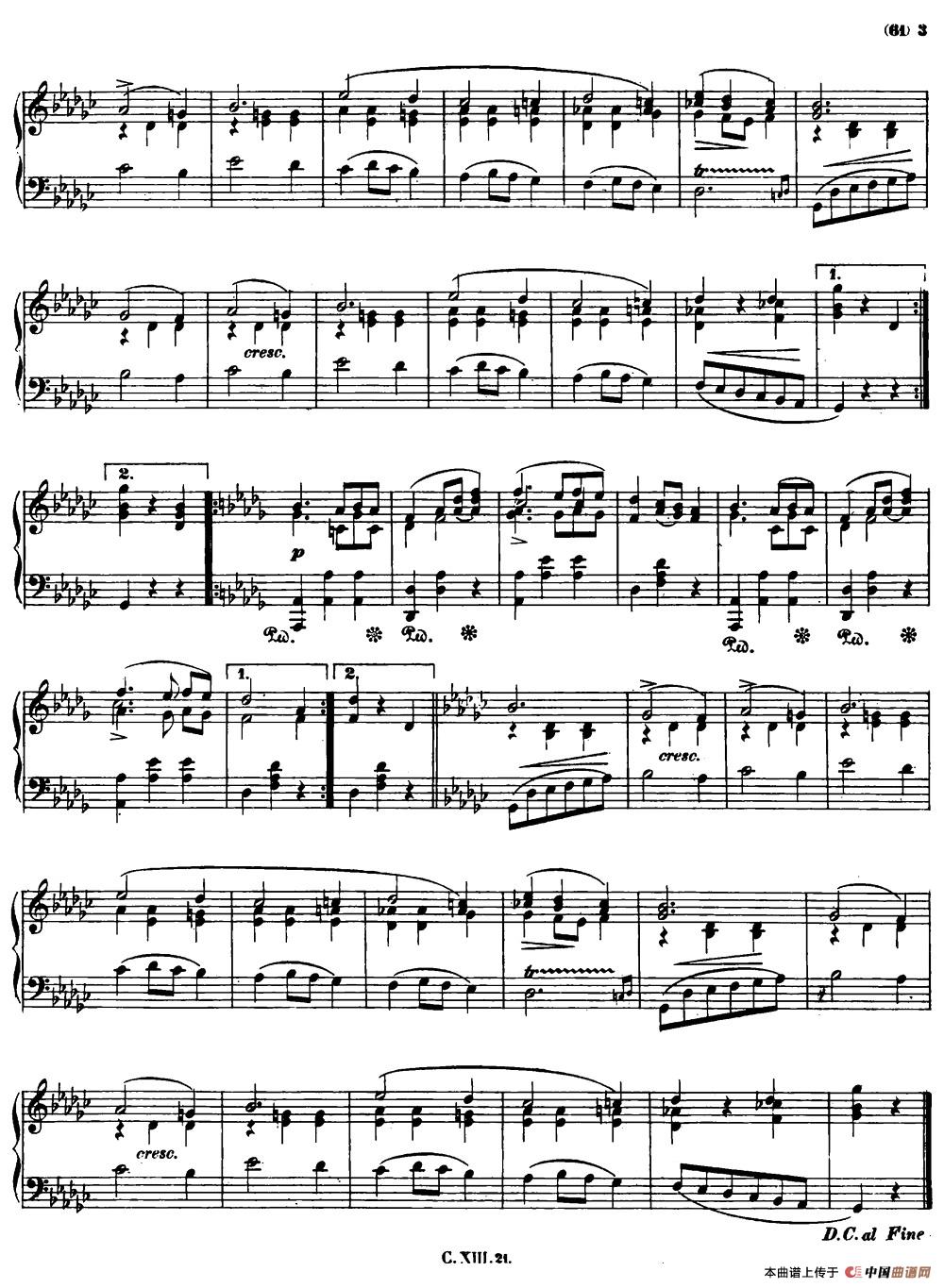 降D大调圆舞曲Op.70-3 钢琴谱