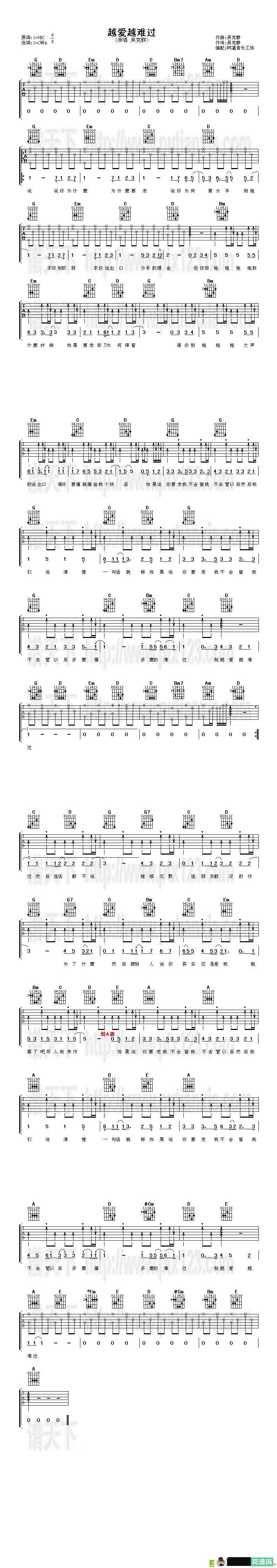越爱越难过吉他谱(吴克群作曲,吴克群演唱)