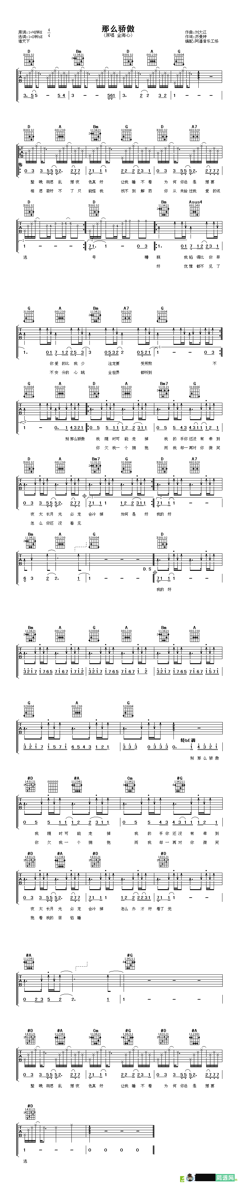 那么骄傲吉他谱(刘大江作曲,金海心演唱)