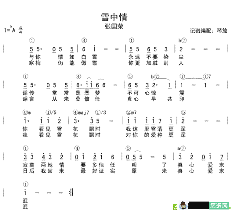 雪中情吉他谱(张国荣演唱)