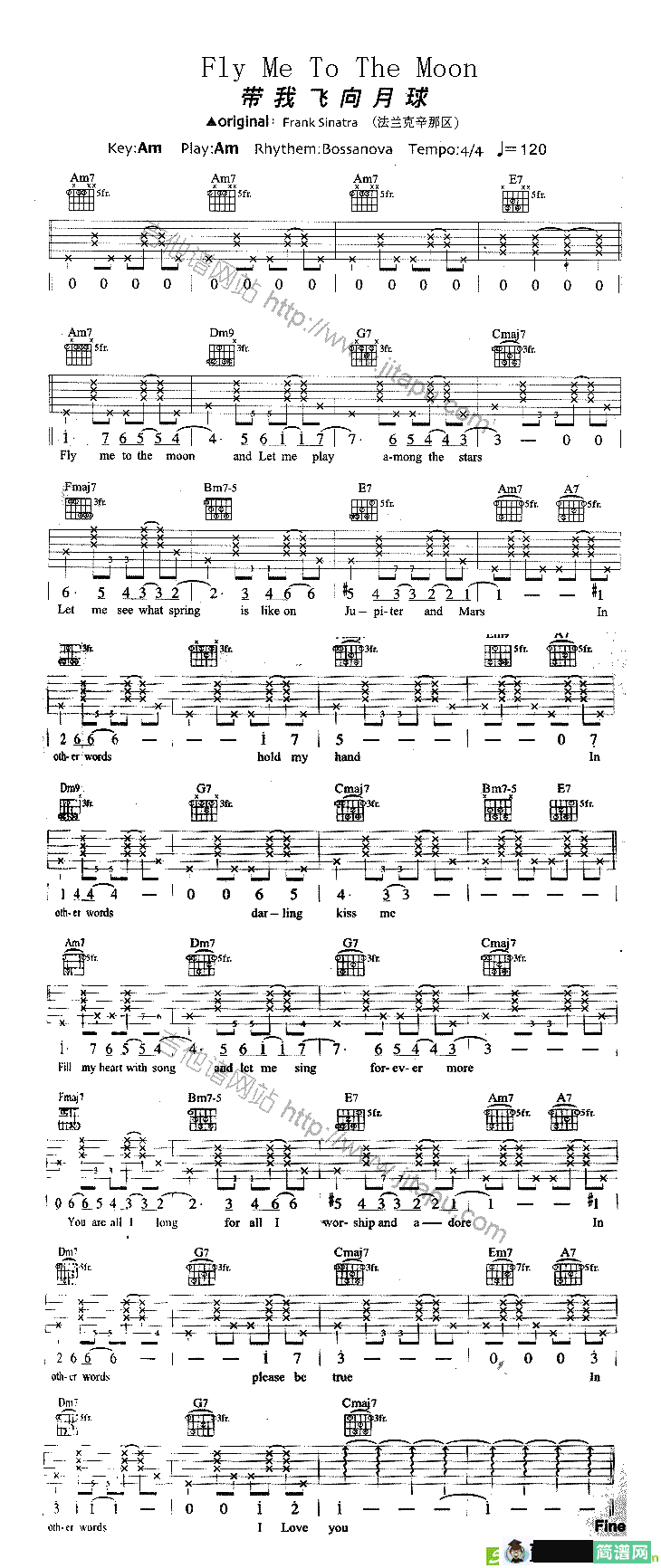 fly me to the moon吉他谱(frank演唱)