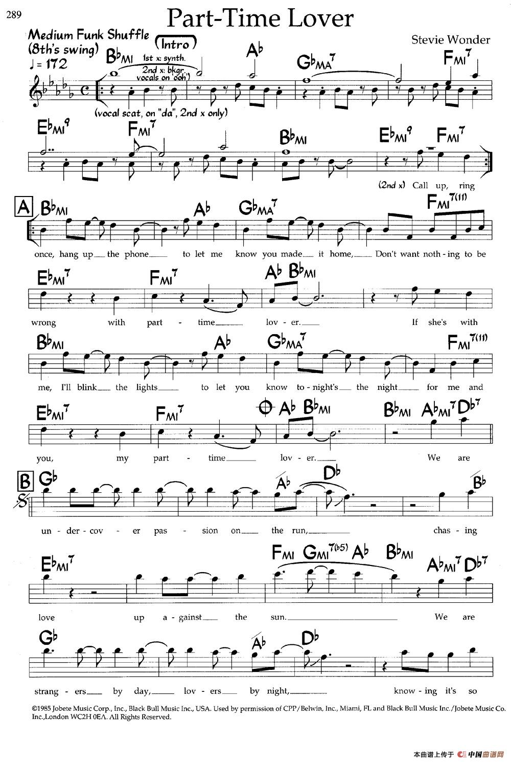 Part-Time Lover（爵士钢琴曲）钢琴谱