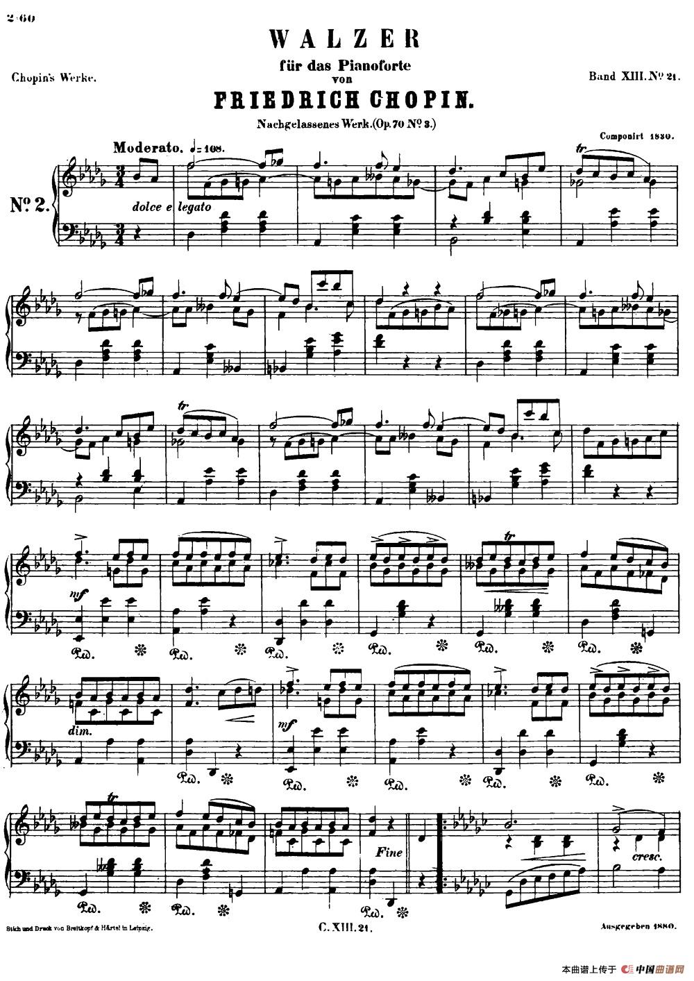 降D大调圆舞曲Op.70-3 钢琴谱