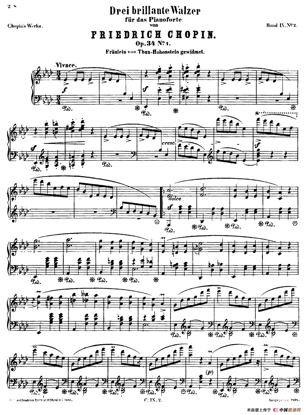 Valse brillante Op34 No1（降A大调华丽圆舞曲Op.34-1 ）钢琴谱