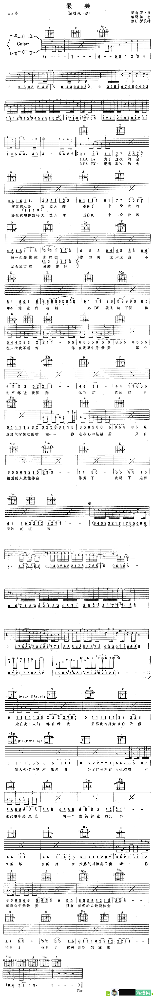 最美吉他谱(羽泉作曲,羽泉演唱)