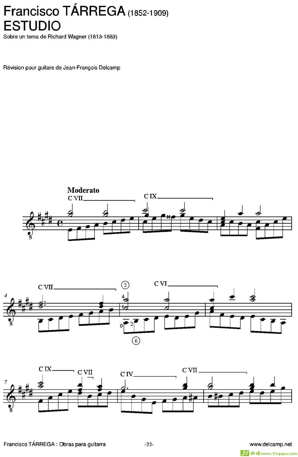 ESTUDIO(SobreuntemadeRichardWagner)（古典吉他）吉他谱