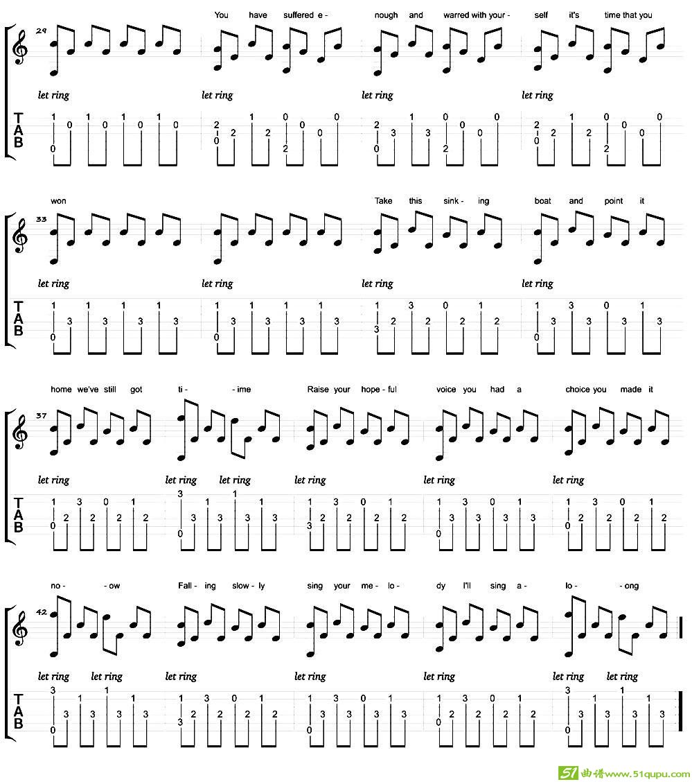 FallingSlowly（爱尔兰音乐电影《once》主题曲）吉他谱