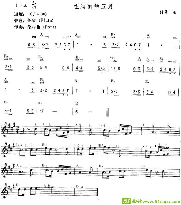 在绚丽的五月（简线谱）电子琴谱