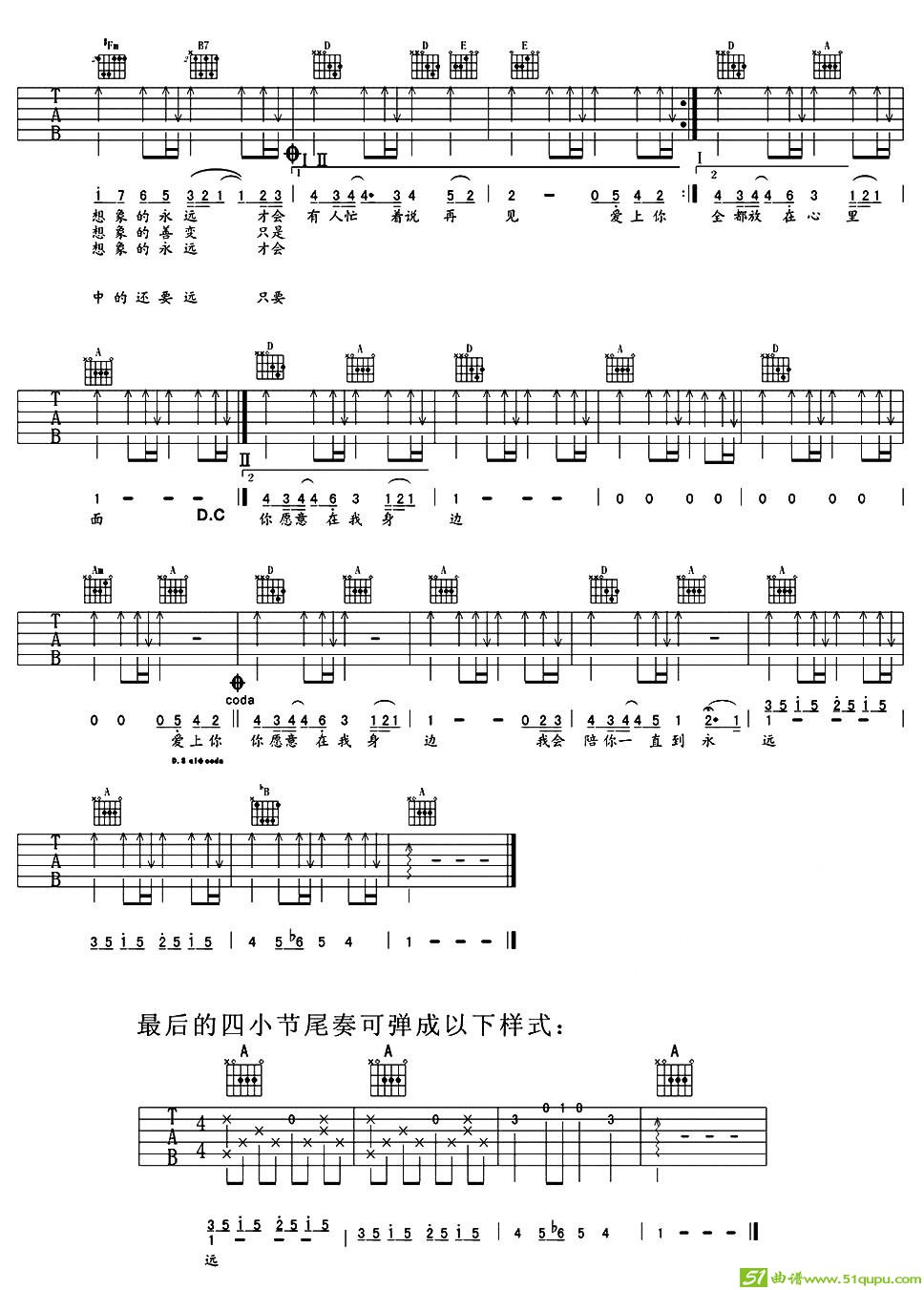 爱夏吉他曲谱(付强作曲,胡夏演唱)