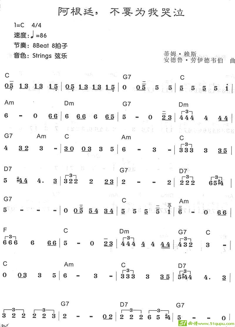 阿根廷，不要为我哭泣1电子琴谱