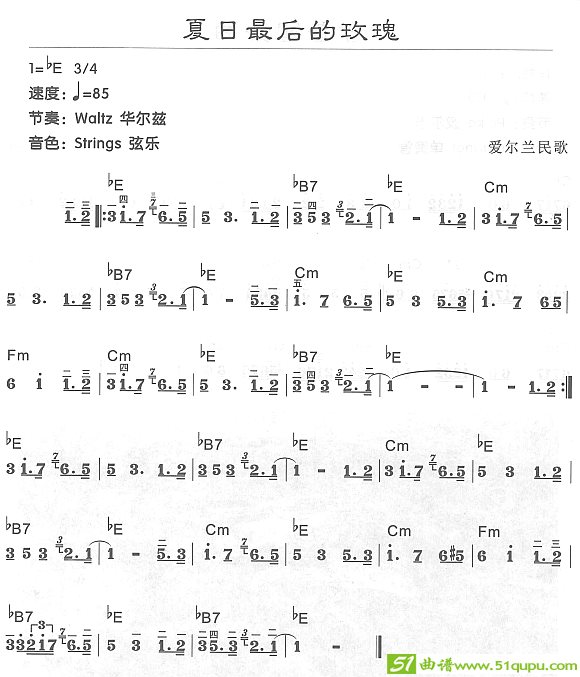 夏日最后的玫瑰电子琴谱