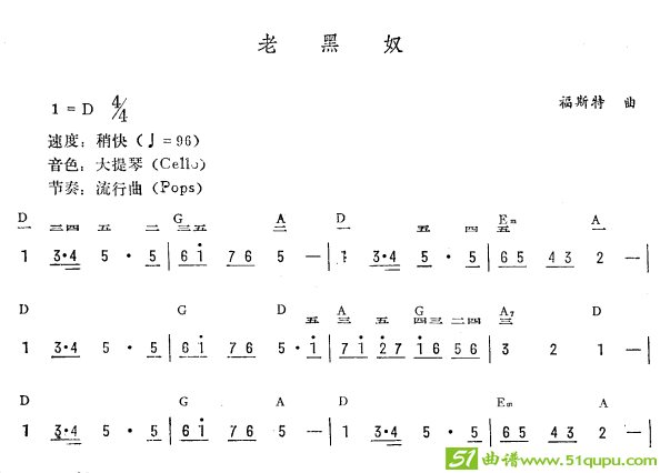 老黑奴（简线谱）电子琴谱