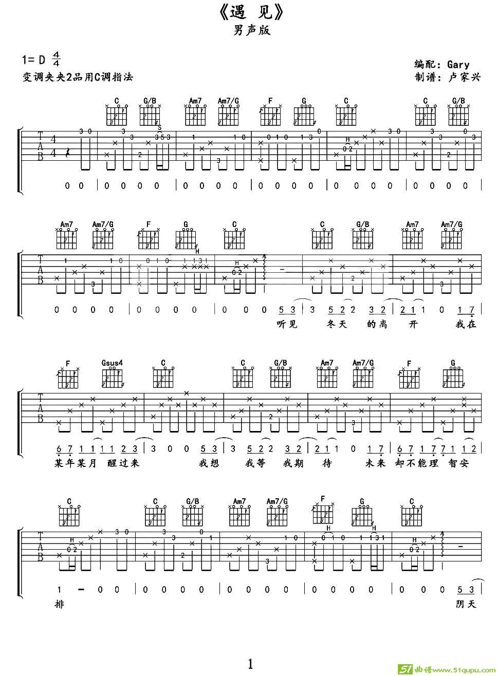 遇见（卢家兴制谱版）吉他谱