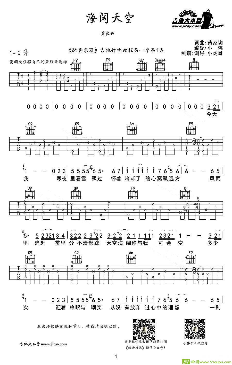 海阔天空（黄家驹词曲、小伟编配版）吉他谱