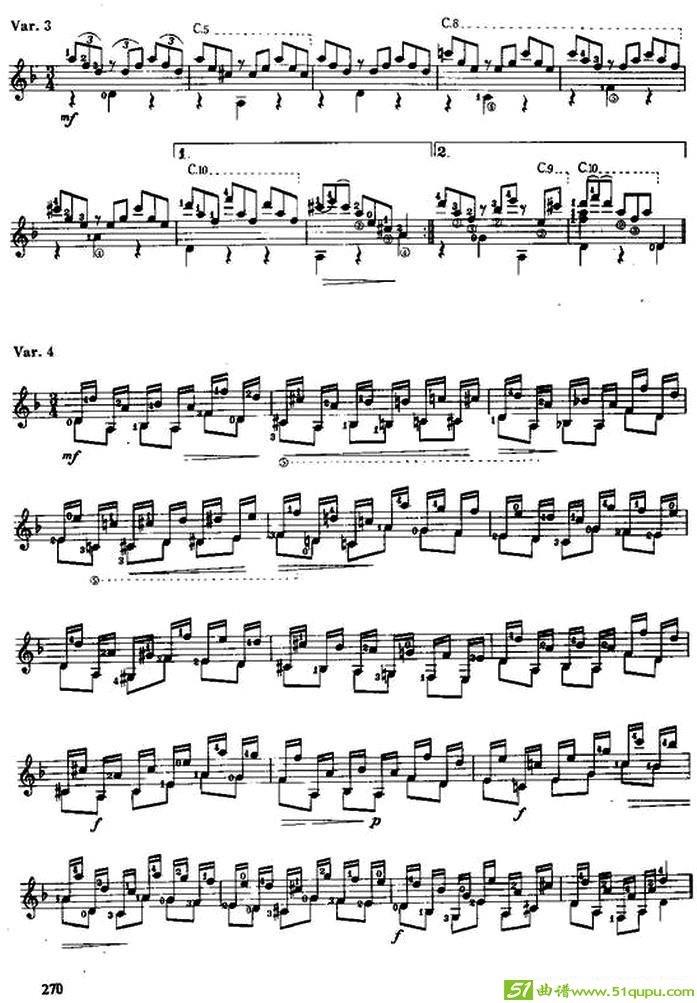 西班牙弗里亚斯主题变奏曲吉他曲谱