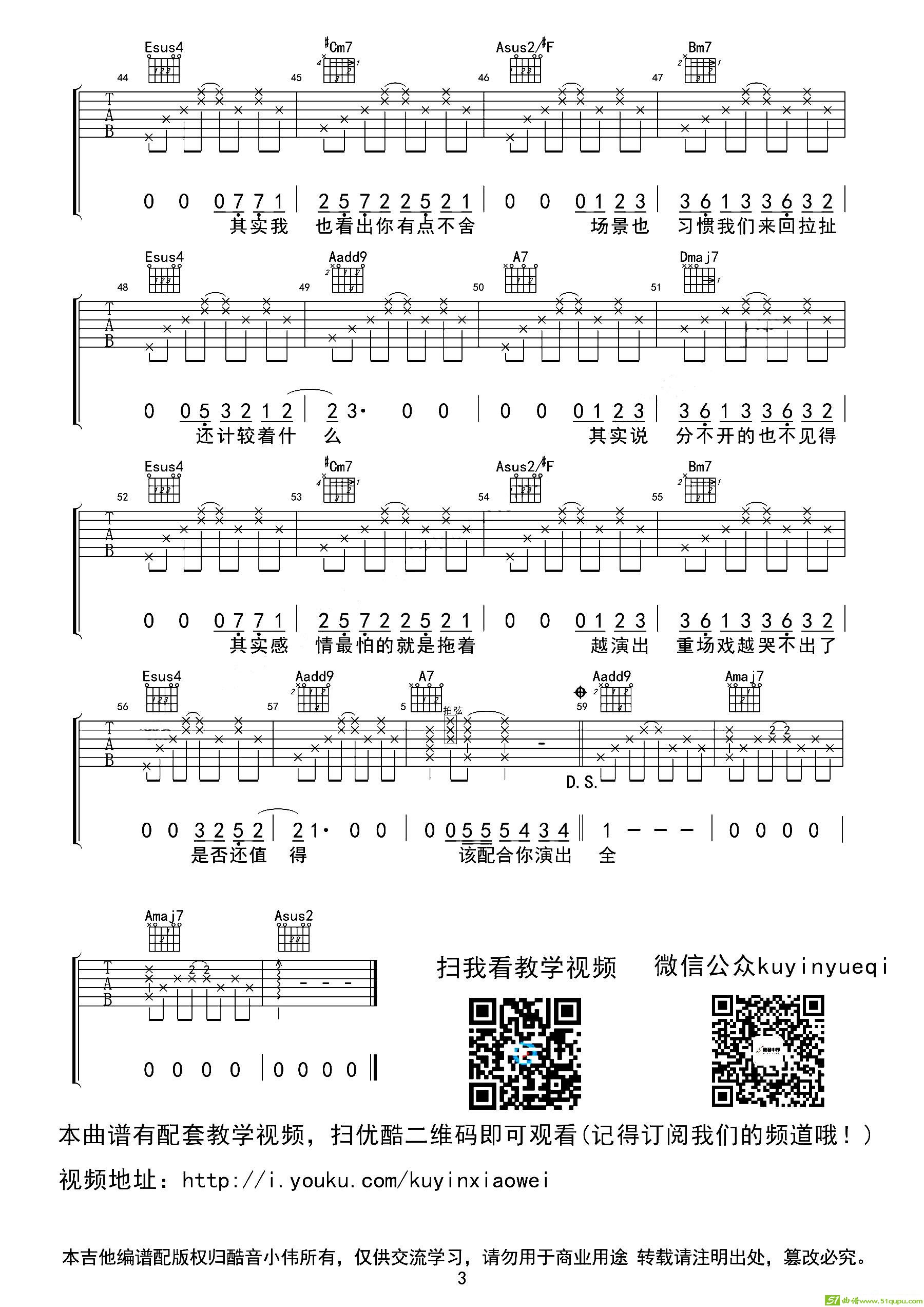 演员（酷音小伟编配）吉他谱