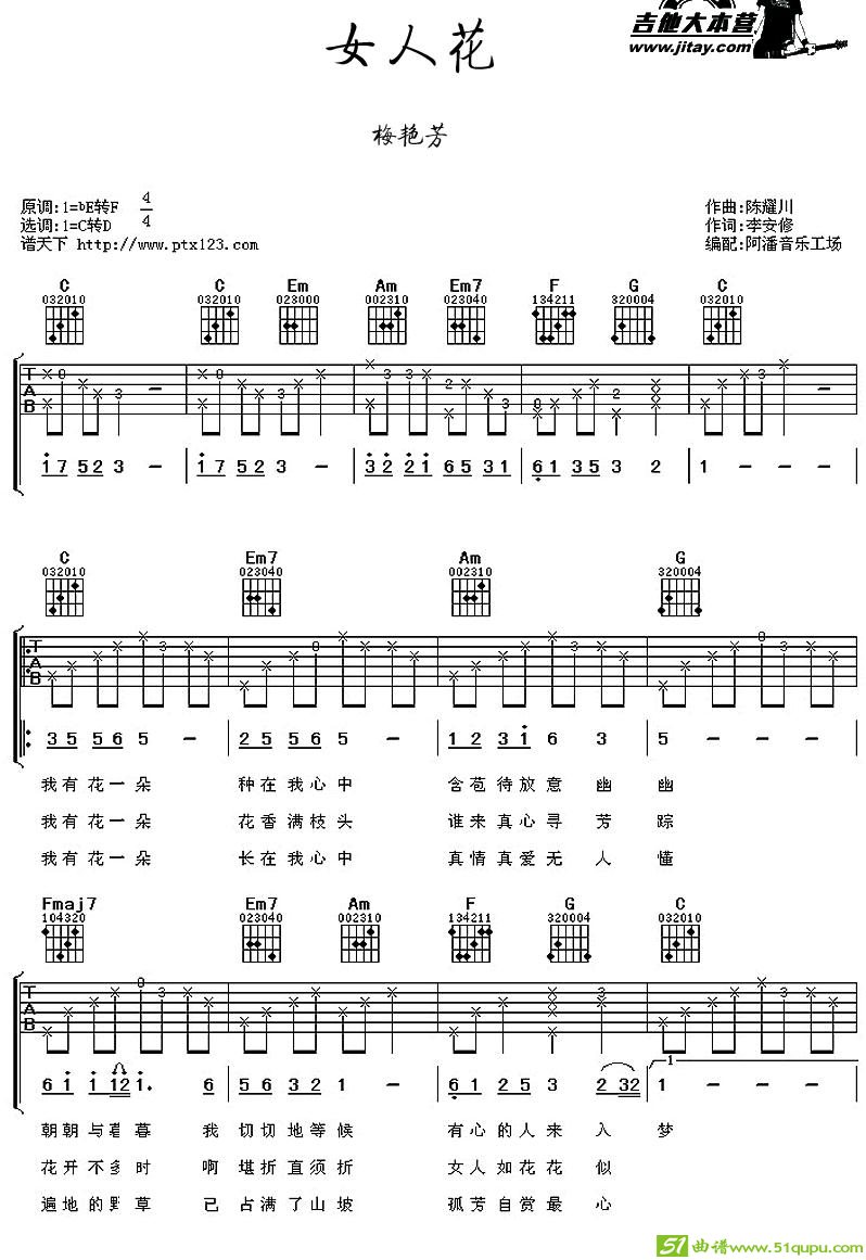 女人花（阿潘编配版）吉他谱