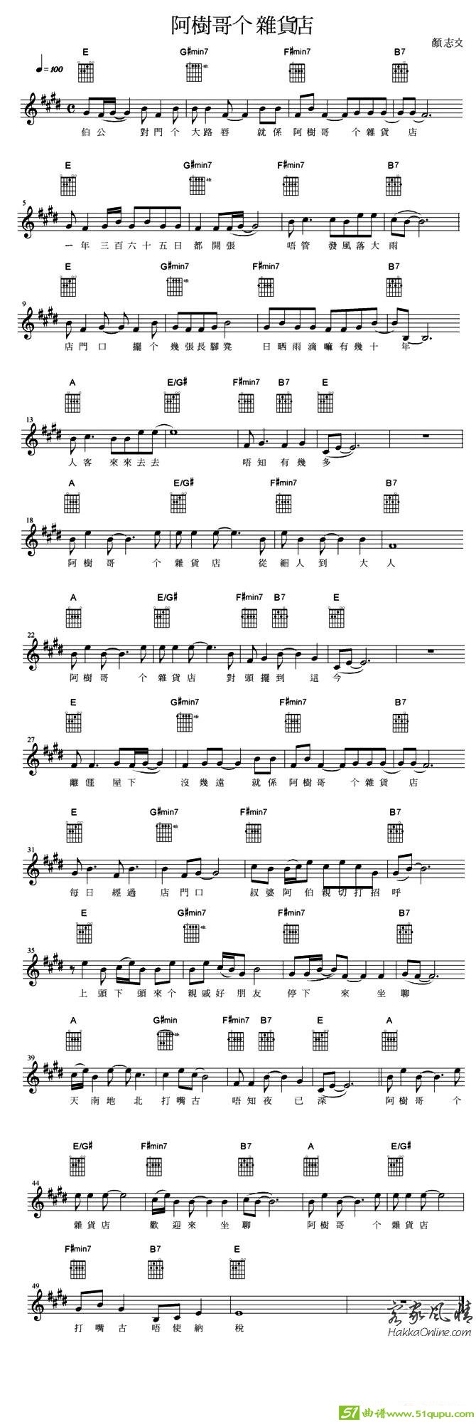 阿树哥个杂货店吉他曲谱(颜志文作曲)