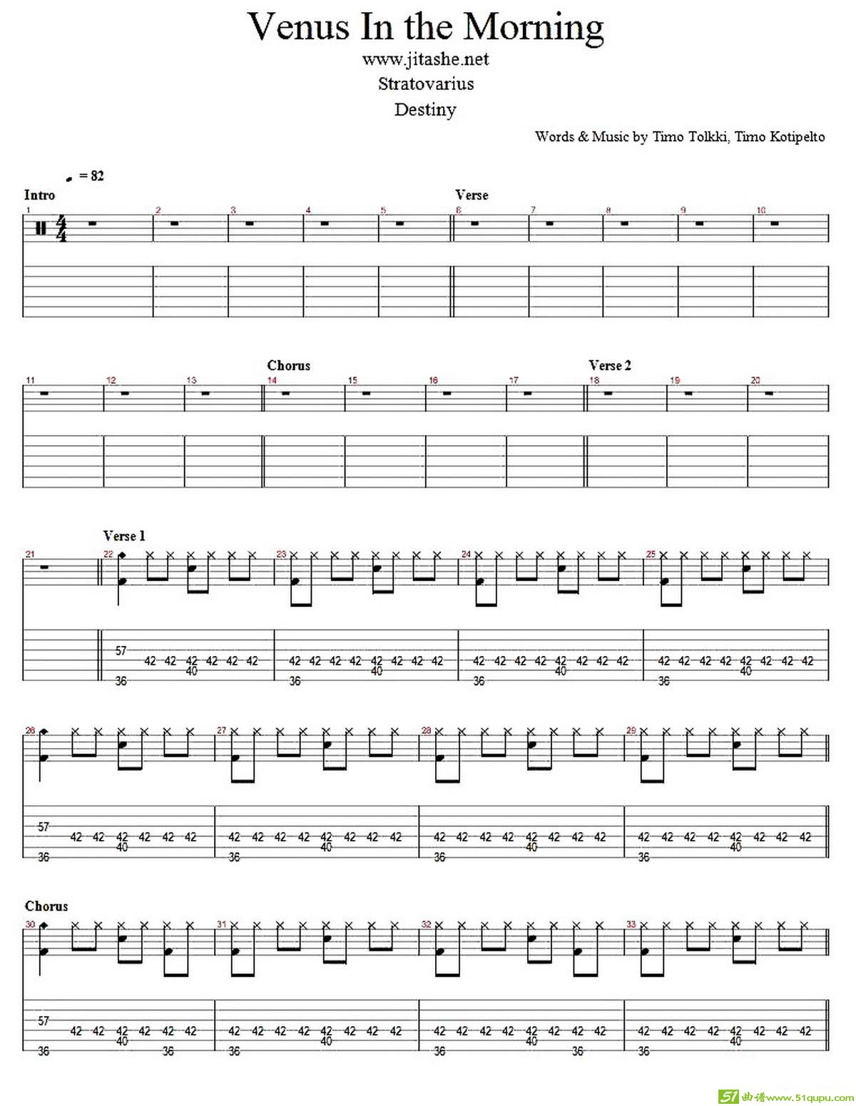 Venus In The Morning吉他曲谱(Stratovarius演唱)