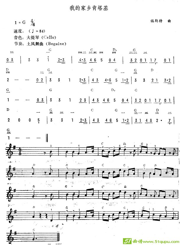我的家乡肯塔基（简线谱）电子琴谱