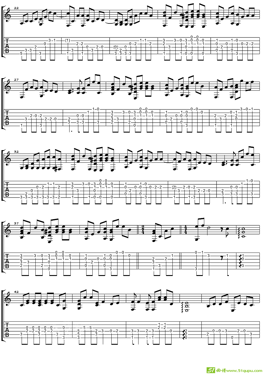 那女孩对我说吉他曲谱(指弹谱,黄义达作曲,黄义达演唱)
