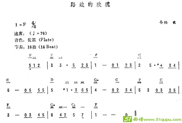 路边的玫瑰（简线谱）电子琴谱