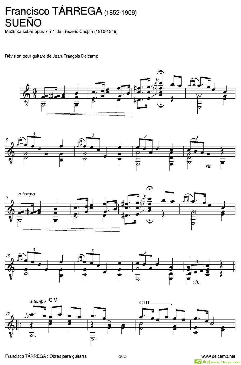 SUENO(Mazurkasobreopus7n1deFredericChopin)（吉他谱