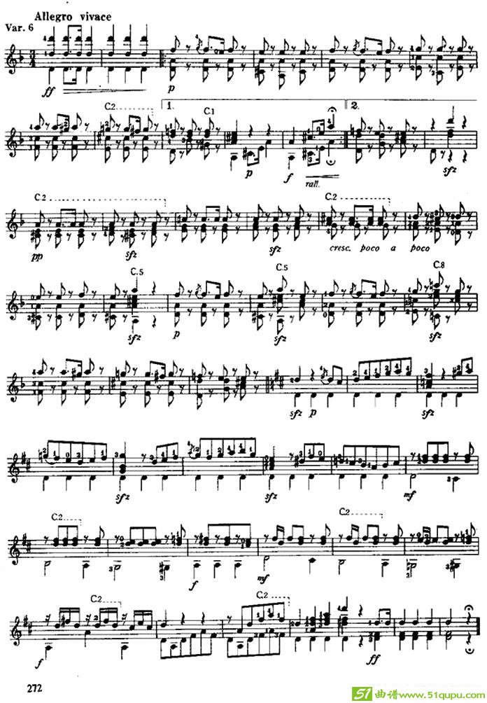西班牙弗里亚斯主题变奏曲吉他曲谱